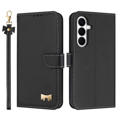 Metal Bow Leather Phone Case with Hand Strap, For Galaxy S26 FE 5G, For Samsung Galaxy S26+ 5G, For Samsung Galaxy S26 Ultra 5G, For Samsung Galaxy S26 5G, For Samsung Galaxy S25 FE 5G, For Samsung Galaxy S25 Edge 5G, For Samsung Galaxy S25 / S24 5G   ...