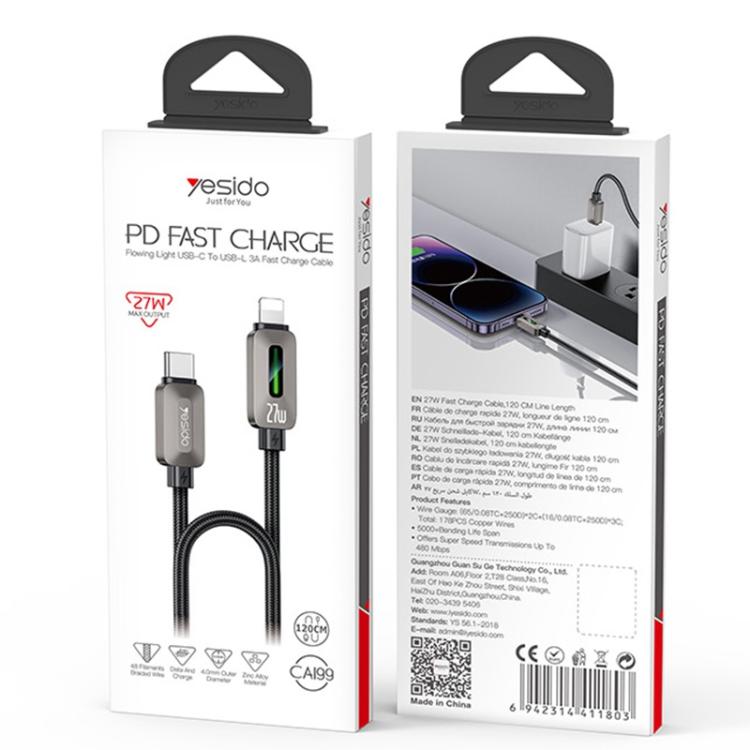 Yesido CA199 27W Type-C to 8 Pin Streamer Light Data Cable, Length: 1.2m