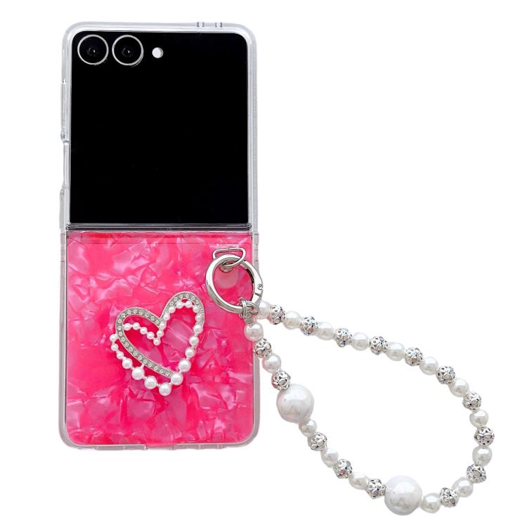 Pearlescent Shell Texture Heart Pattern Phone Case with Bracelet