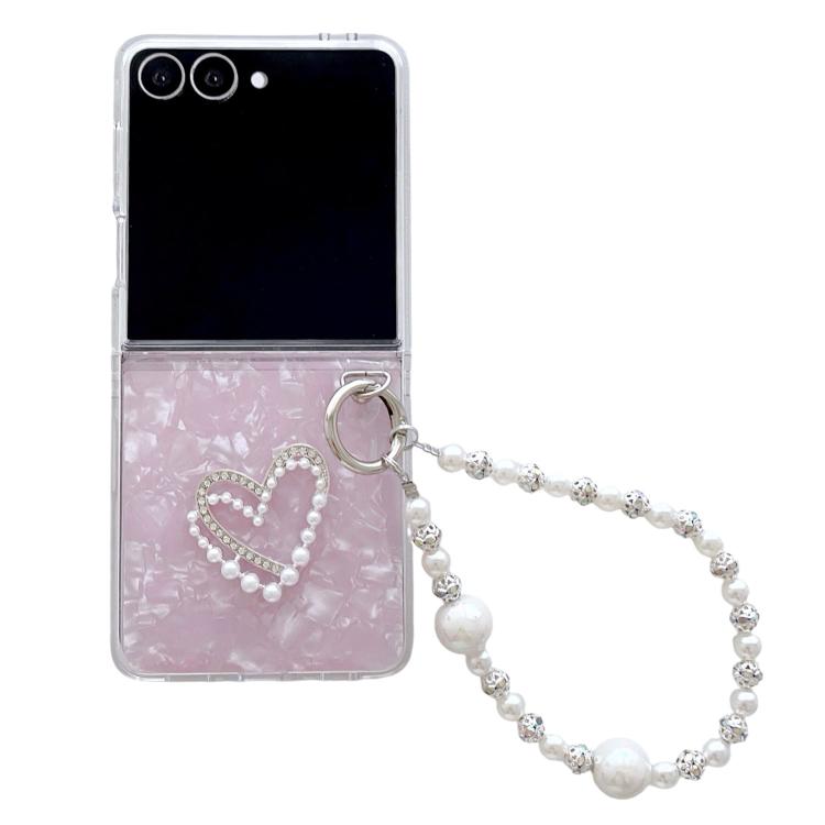 Pearlescent Shell Texture Heart Pattern Phone Case with Bracelet