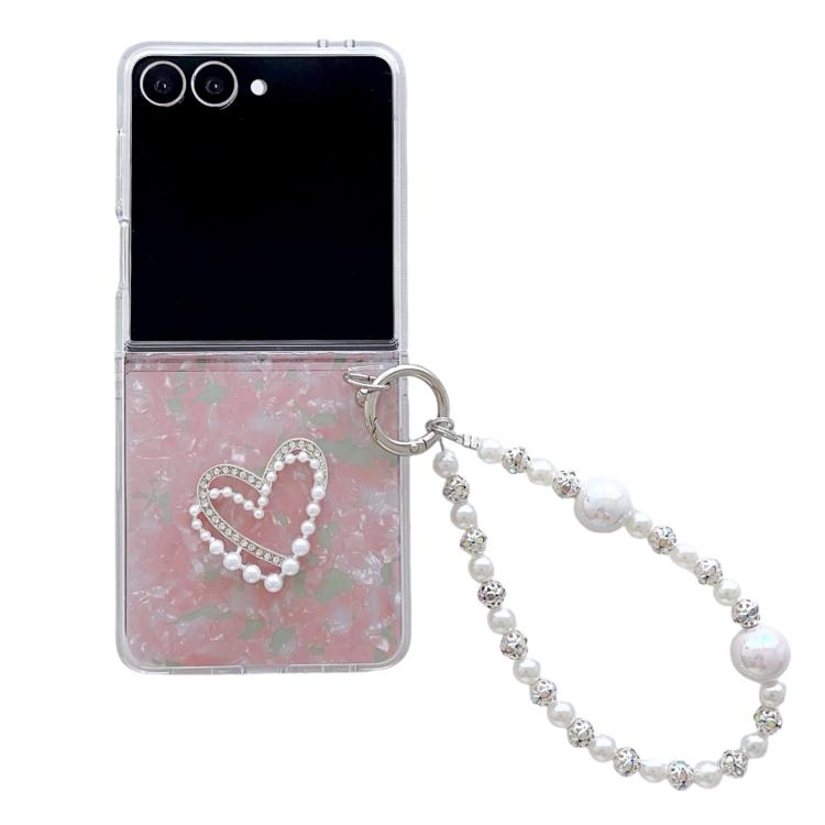 Pearlescent Shell Texture Heart Pattern Phone Case with Bracelet