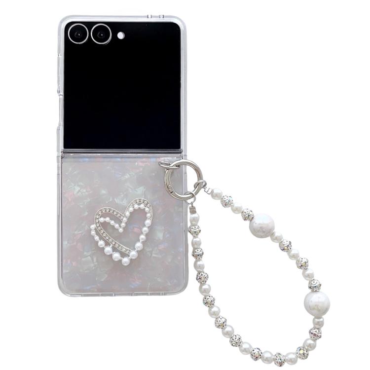 Pearlescent Shell Texture Heart Pattern Phone Case with Bracelet
