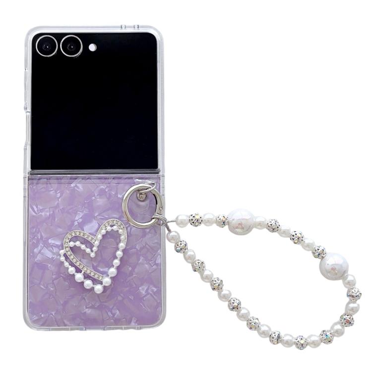 Pearlescent Shell Texture Heart Pattern Phone Case with Bracelet