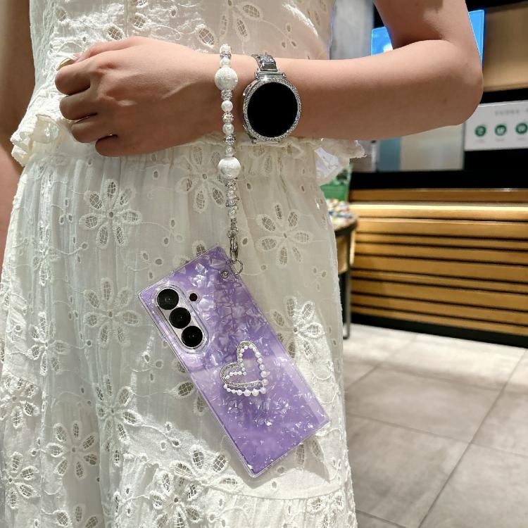 Pearlescent Shell Texture Heart Pattern Phone Case with Bracelet