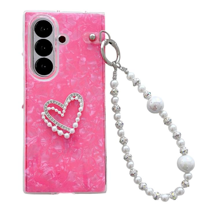 Pearlescent Shell Texture Heart Pattern Phone Case with Bracelet