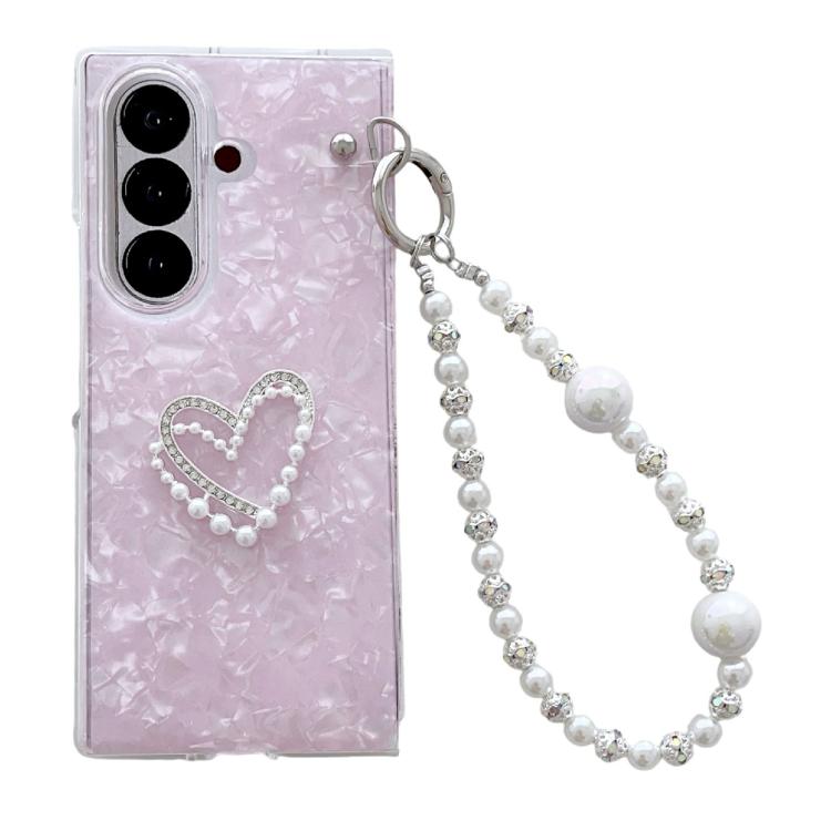 Pearlescent Shell Texture Heart Pattern Phone Case with Bracelet