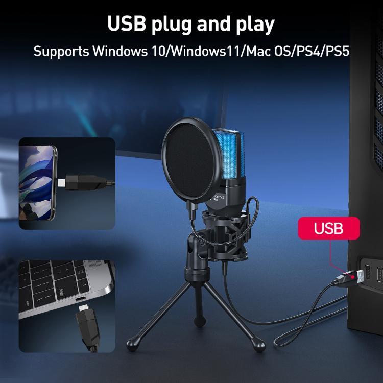Yanmai SF-777R RGB Light Desktop Noise Reduction Microphone with Anti-spray Net