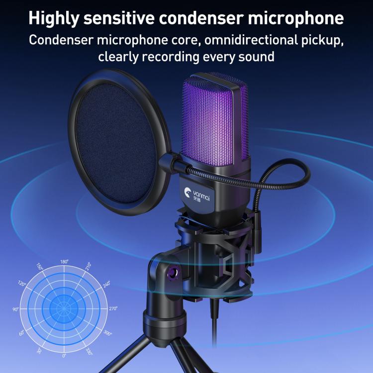 Yanmai SF-777R RGB Light Desktop Noise Reduction Microphone with Anti-spray Net