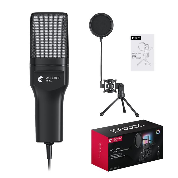Yanmai SF-777R RGB Light Desktop Noise Reduction Microphone with Anti-spray Net