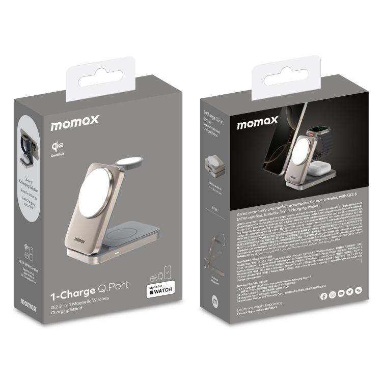MOMAX UD36 Q.Port 3-in-1 Foldable Magnetic Wireless Charging Stand Qi2 + MFW Certified