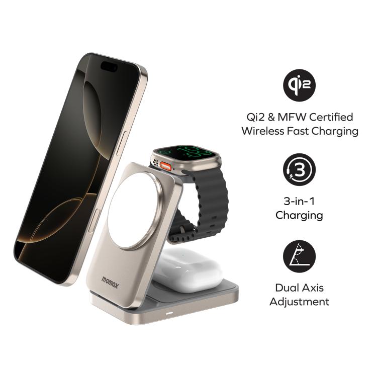 MOMAX UD36 Q.Port 3-in-1 Foldable Magnetic Wireless Charging Stand Qi2 + MFW Certified