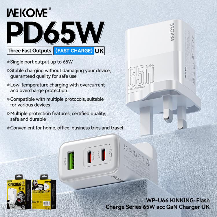WK WP-U66 Kinkong 65W Dual USB-C / Type-C + USB GaN Fast Charger