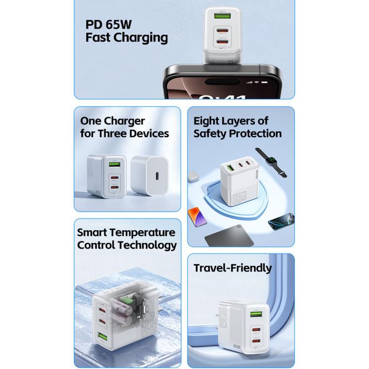 WK WP-U66 Kinkong 65W Dual USB-C / Type-C + USB GaN Fast Charger