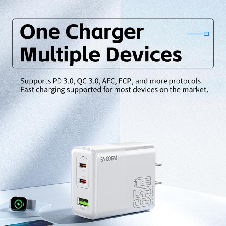 WK WP-U66 Kinkong 65W Dual USB-C / Type-C + USB GaN Fast Charger