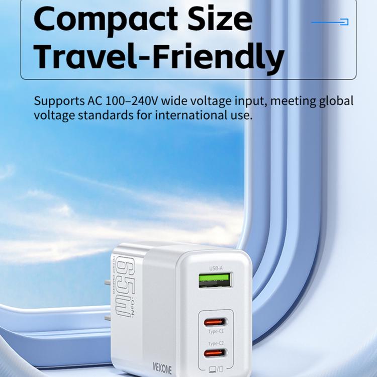 WK WP-U66 Kinkong 65W Dual USB-C / Type-C + USB GaN Fast Charger