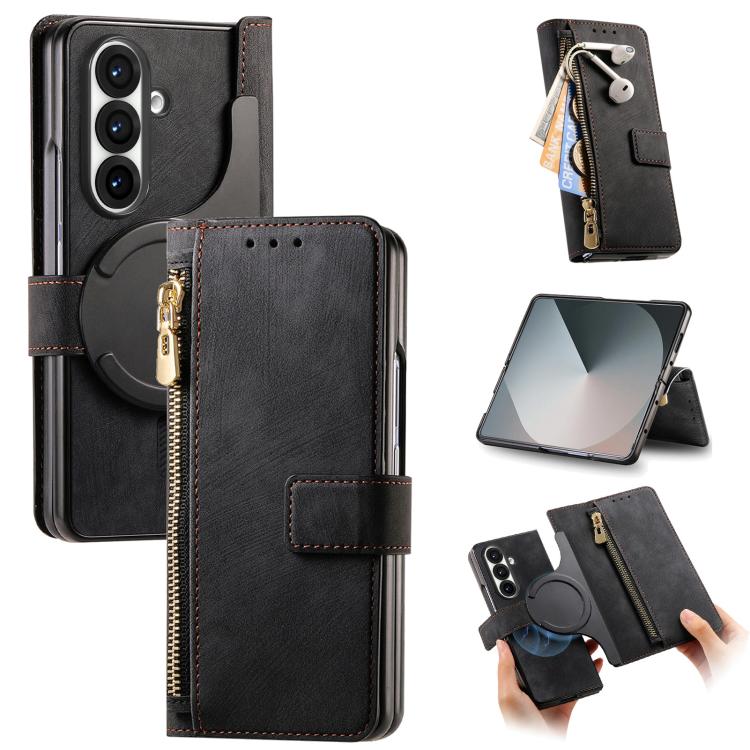 Retro MagSafe Magnetic Zipper Wallet Leather Phone Case, For Samsung Galax Z Fold7 5G