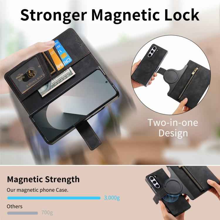 Retro MagSafe Magnetic Zipper Wallet Leather Phone Case, For Samsung Galax Z Fold7 5G