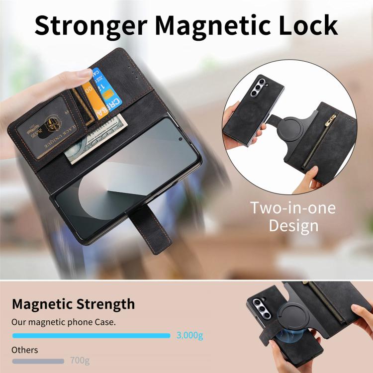 Retro MagSafe Magnetic Zipper Wallet Leather Phone Case, For Samsung Galax Z Fold7 5G