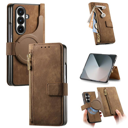 Retro MagSafe Magnetic Zipper Wallet Leather Phone Case, For Samsung Galax Z Fold7 5G