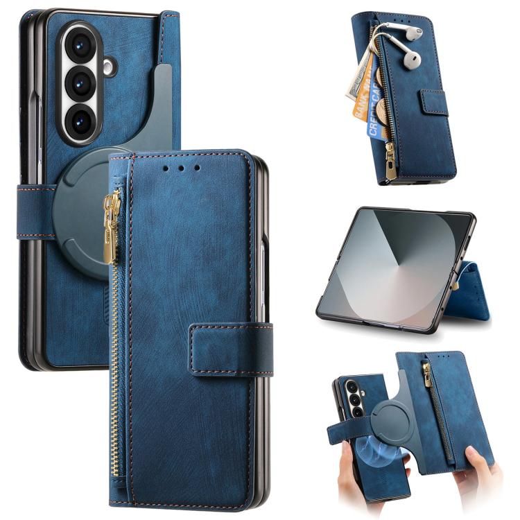 Retro MagSafe Magnetic Zipper Wallet Leather Phone Case, For Samsung Galax Z Fold7 5G