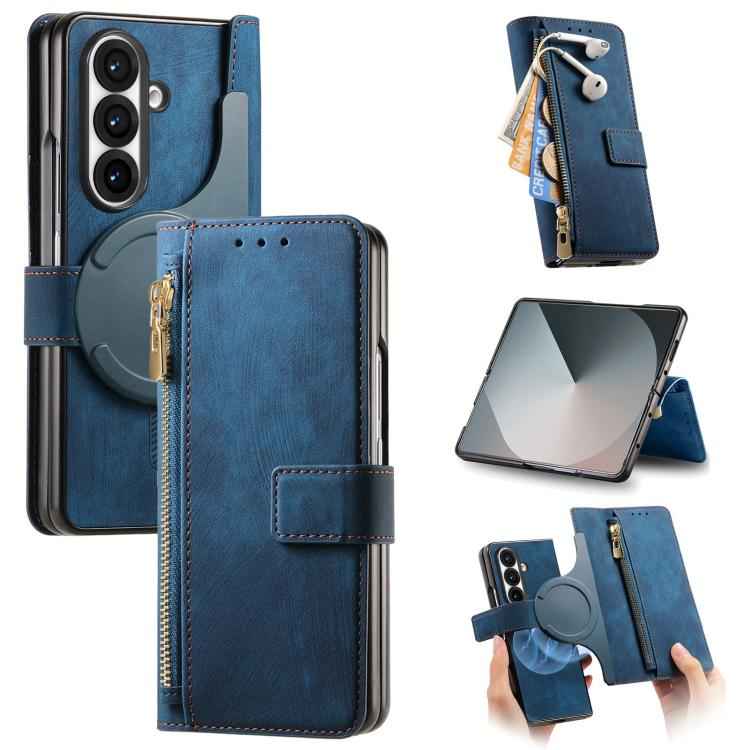 Retro MagSafe Magnetic Zipper Wallet Leather Phone Case, For Samsung Galax Z Fold7 5G