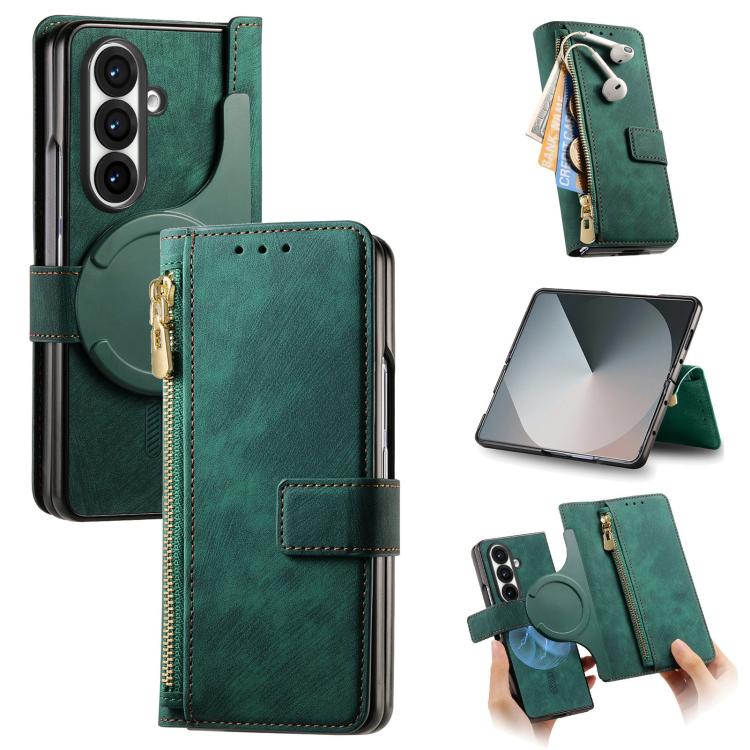 Retro MagSafe Magnetic Zipper Wallet Leather Phone Case, For Samsung Galax Z Fold7 5G