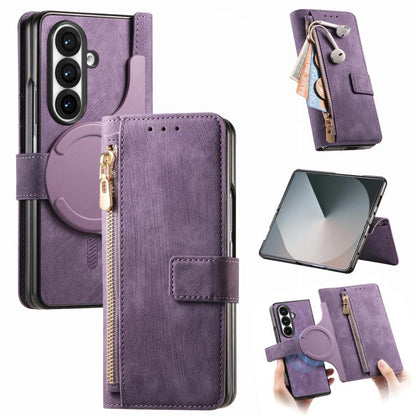 Retro MagSafe Magnetic Zipper Wallet Leather Phone Case, For Samsung Galax Z Fold7 5G