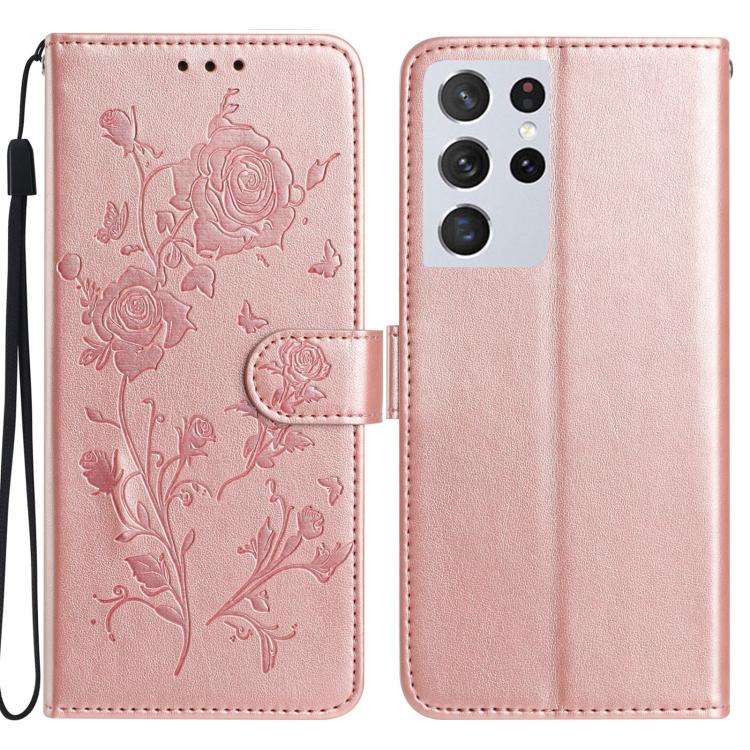Rose Flower Embossing Pattern Leather Phone Case, For Samsung Galaxy S22+ 5G, For Samsung Galaxy S22 5G, For Samsung Galaxy S21 5G, For Samsung Galaxy S21+ 5G, For Samsung Galaxy S21 Ultra 5G
