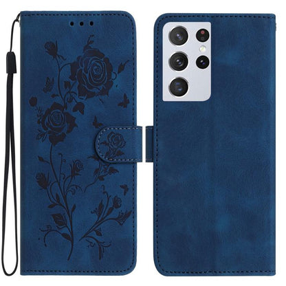 Rose Flower Embossing Pattern Leather Phone Case, For Samsung Galaxy S22+ 5G, For Samsung Galaxy S22 5G, For Samsung Galaxy S21 5G, For Samsung Galaxy S21+ 5G, For Samsung Galaxy S21 Ultra 5G