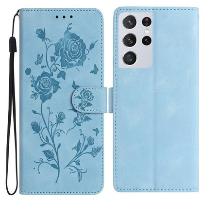 Rose Flower Embossing Pattern Leather Phone Case, For Samsung Galaxy S22+ 5G, For Samsung Galaxy S22 5G, For Samsung Galaxy S21 5G, For Samsung Galaxy S21+ 5G, For Samsung Galaxy S21 Ultra 5G