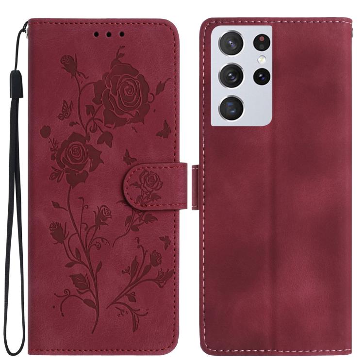 Rose Flower Embossing Pattern Leather Phone Case, For Samsung Galaxy S22+ 5G, For Samsung Galaxy S22 5G, For Samsung Galaxy S21 5G, For Samsung Galaxy S21+ 5G, For Samsung Galaxy S21 Ultra 5G