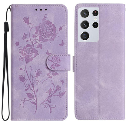 Rose Flower Embossing Pattern Leather Phone Case, For Samsung Galaxy S22+ 5G, For Samsung Galaxy S22 5G, For Samsung Galaxy S21 5G, For Samsung Galaxy S21+ 5G, For Samsung Galaxy S21 Ultra 5G