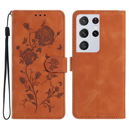 Rose Flower Embossing Pattern Leather Phone Case, For Samsung Galaxy S22+ 5G, For Samsung Galaxy S22 5G, For Samsung Galaxy S21 5G, For Samsung Galaxy S21+ 5G, For Samsung Galaxy S21 Ultra 5G