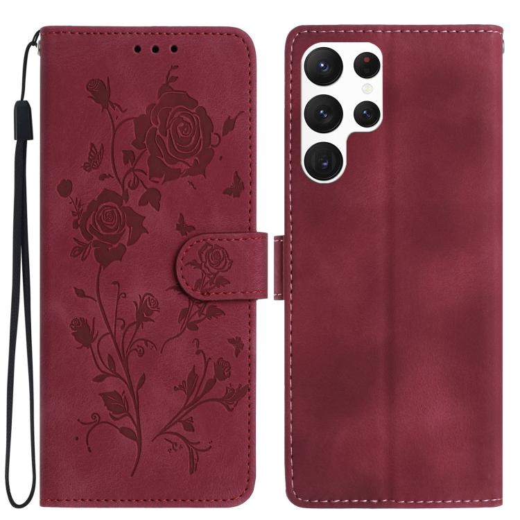 Rose Flower Embossing Pattern Leather Phone Case, For Samsung Galaxy S24 5G, For Samsung Galaxy S23 Ultra 5G, For Samsung Galaxy S23+ 5G, For Samsung Galaxy S23 5G, For Samsung Galaxy S22 Ultra 5G