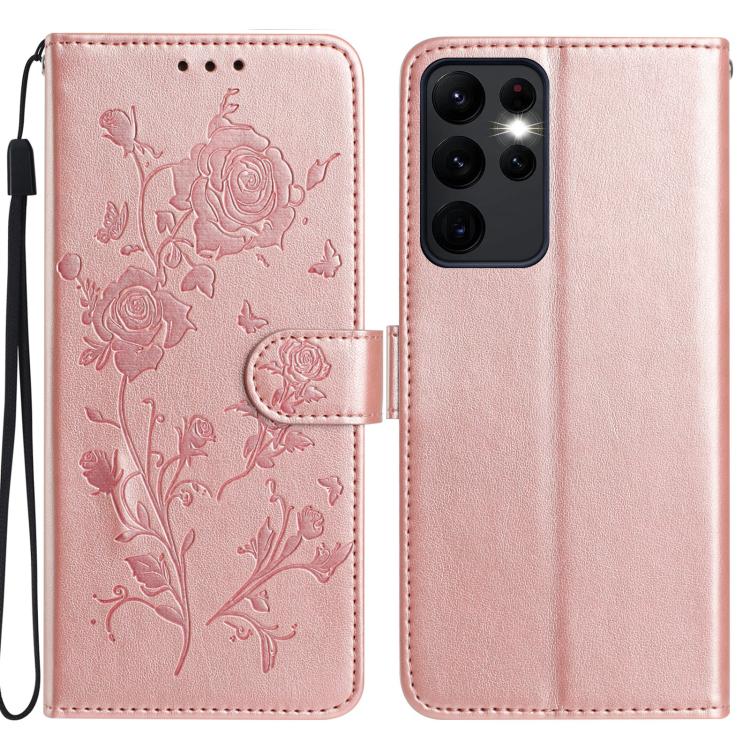 Rose Flower Embossing Pattern Leather Phone Case, For Samsung Galaxy S24 5G, For Samsung Galaxy S23 Ultra 5G, For Samsung Galaxy S23+ 5G, For Samsung Galaxy S23 5G, For Samsung Galaxy S22 Ultra 5G