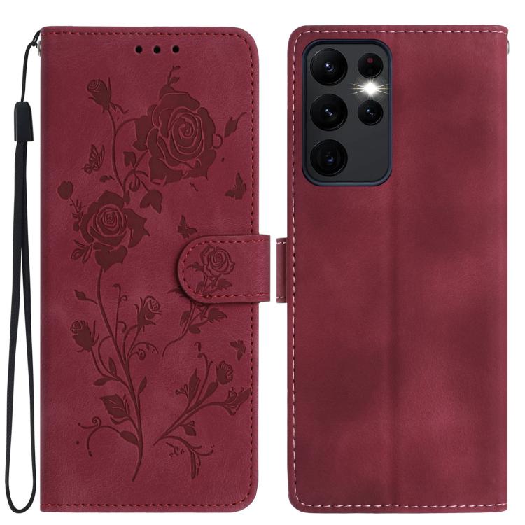 Rose Flower Embossing Pattern Leather Phone Case, For Samsung Galaxy S24 5G, For Samsung Galaxy S23 Ultra 5G, For Samsung Galaxy S23+ 5G, For Samsung Galaxy S23 5G, For Samsung Galaxy S22 Ultra 5G