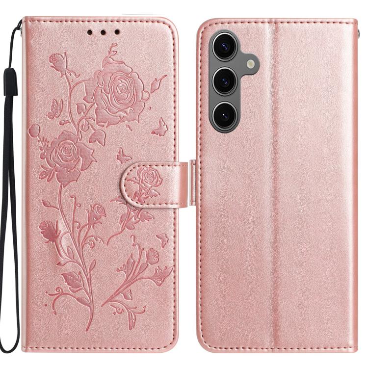 Rose Flower Embossing Pattern Leather Phone Case, For Samsung Galaxy S25+ 5G, For Samsung Galaxy S25 Ultra 5G, For Samsung Galaxy S24 FE 5G, For Samsung Galaxy S24 Ultra 5G, For Samsung Galaxy S24+ 5G