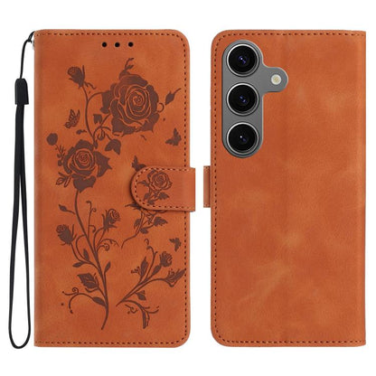 Rose Flower Embossing Pattern Leather Phone Case, For Samsung Galaxy S25+ 5G, For Samsung Galaxy S25 Ultra 5G, For Samsung Galaxy S24 FE 5G, For Samsung Galaxy S24 Ultra 5G, For Samsung Galaxy S24+ 5G