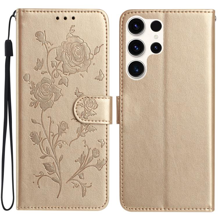 Rose Flower Embossing Pattern Leather Phone Case, For Samsung Galaxy S25+ 5G, For Samsung Galaxy S25 Ultra 5G, For Samsung Galaxy S24 FE 5G, For Samsung Galaxy S24 Ultra 5G, For Samsung Galaxy S24+ 5G