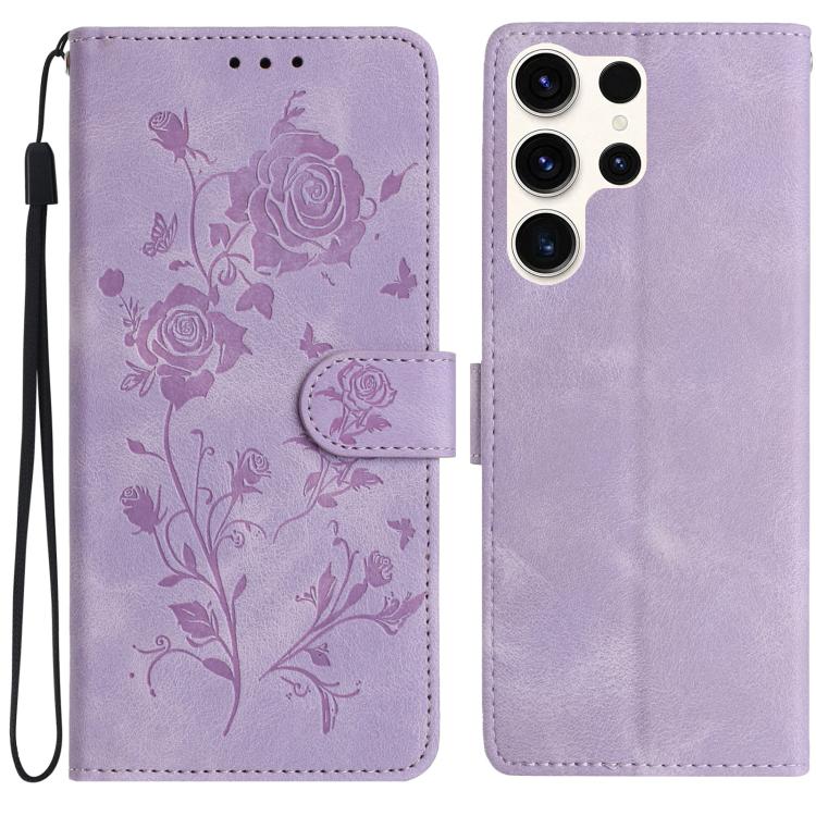 Rose Flower Embossing Pattern Leather Phone Case, For Samsung Galaxy S25+ 5G, For Samsung Galaxy S25 Ultra 5G, For Samsung Galaxy S24 FE 5G, For Samsung Galaxy S24 Ultra 5G, For Samsung Galaxy S24+ 5G