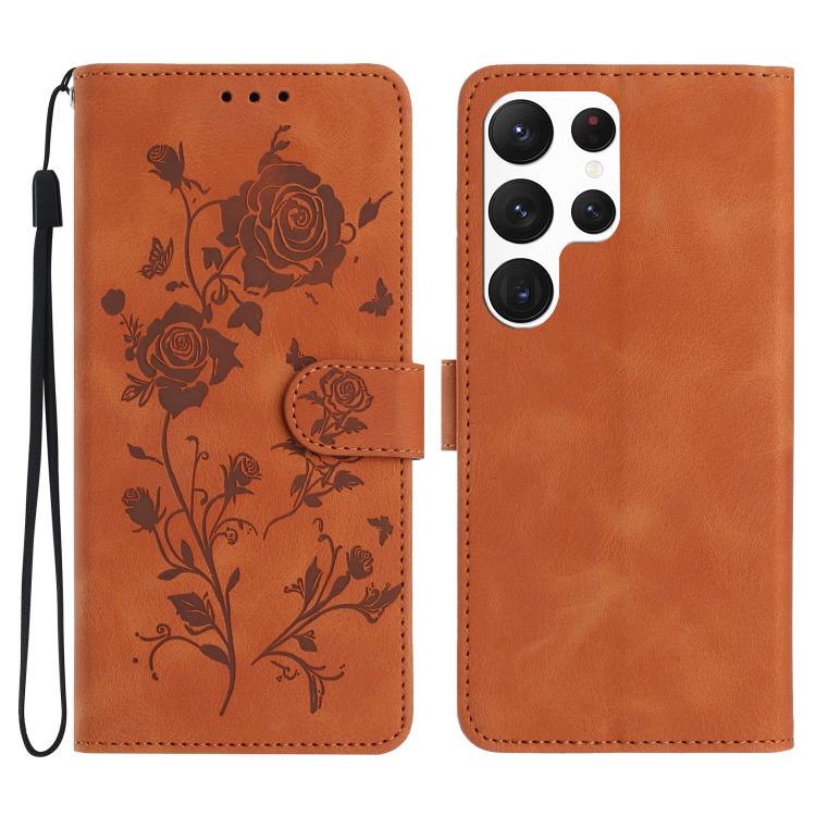 Rose Flower Embossing Pattern Leather Phone Case, For Samsung Galaxy S25+ 5G, For Samsung Galaxy S25 Ultra 5G, For Samsung Galaxy S24 FE 5G, For Samsung Galaxy S24 Ultra 5G, For Samsung Galaxy S24+ 5G
