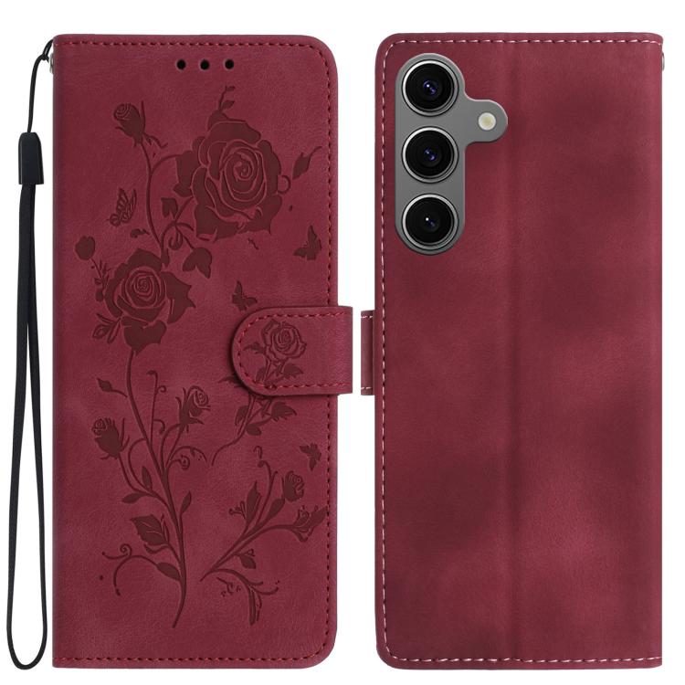 Rose Flower Embossing Pattern Leather Phone Case, For Samsung Galaxy S25+ 5G, For Samsung Galaxy S25 Ultra 5G, For Samsung Galaxy S24 FE 5G, For Samsung Galaxy S24 Ultra 5G, For Samsung Galaxy S24+ 5G
