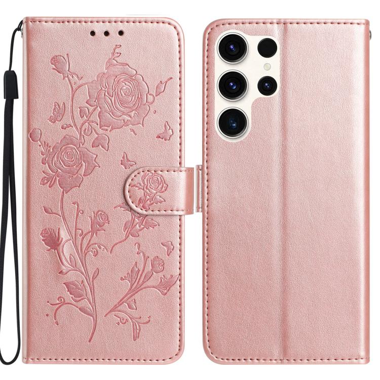 Rose Flower Embossing Pattern Leather Phone Case, For Samsung Galaxy S25+ 5G, For Samsung Galaxy S25 Ultra 5G, For Samsung Galaxy S24 FE 5G, For Samsung Galaxy S24 Ultra 5G, For Samsung Galaxy S24+ 5G