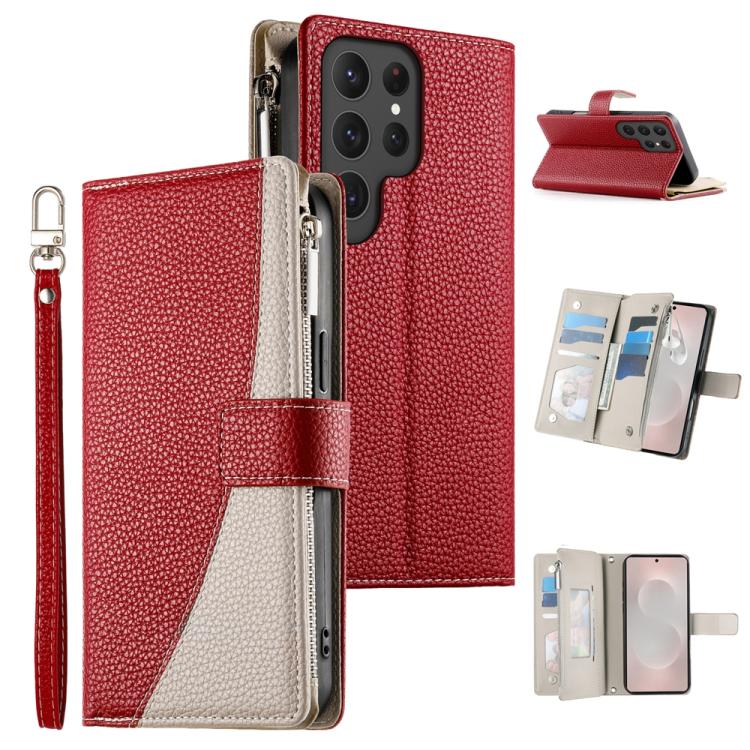 Stitching Multi-card Zipper Wallet Leather Phone Case with Short Strap, For Samsung Galaxy S24+ 5G / S25+ 5G, For Samsung Galaxy S25 Ultra 5G, For Samsung Galaxy S24 FE 5G, For Samsung Galaxy S24 Ultra 5G, For Samsung Galaxy S23 FE 5G                  ...