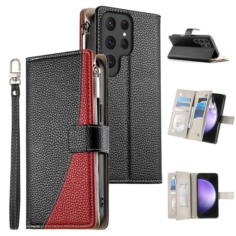 Stitching Multi-card Zipper Wallet Leather Phone Case with Short Strap, For Samsung Galaxy S24+ 5G / S25+ 5G, For Samsung Galaxy S25 Ultra 5G, For Samsung Galaxy S24 FE 5G, For Samsung Galaxy S24 Ultra 5G, For Samsung Galaxy S23 FE 5G                  ...