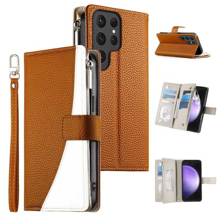 Stitching Multi-card Zipper Wallet Leather Phone Case with Short Strap, For Samsung Galaxy S24+ 5G / S25+ 5G, For Samsung Galaxy S25 Ultra 5G, For Samsung Galaxy S24 FE 5G, For Samsung Galaxy S24 Ultra 5G, For Samsung Galaxy S23 FE 5G                  ...