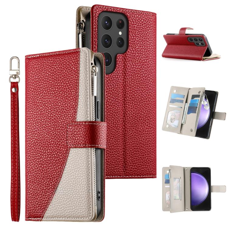 Stitching Multi-card Zipper Wallet Leather Phone Case with Short Strap, For Samsung Galaxy S24+ 5G / S25+ 5G, For Samsung Galaxy S25 Ultra 5G, For Samsung Galaxy S24 FE 5G, For Samsung Galaxy S24 Ultra 5G, For Samsung Galaxy S23 FE 5G                  ...