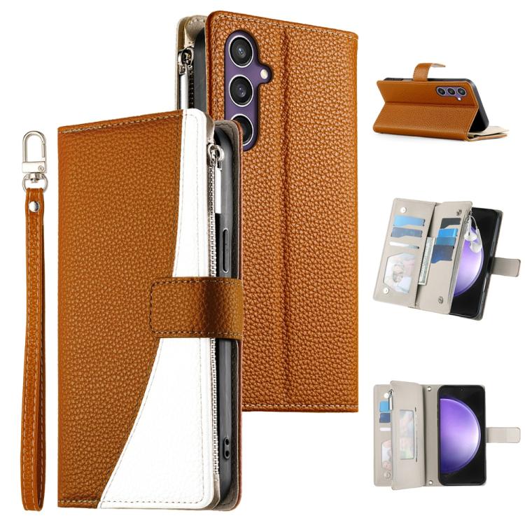 Stitching Multi-card Zipper Wallet Leather Phone Case with Short Strap, For Samsung Galaxy S24+ 5G / S25+ 5G, For Samsung Galaxy S25 Ultra 5G, For Samsung Galaxy S24 FE 5G, For Samsung Galaxy S24 Ultra 5G, For Samsung Galaxy S23 FE 5G                  ...