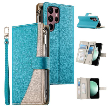 Stitching Multi-card Zipper Wallet Leather Phone Case with Short Strap, For Samsung Galaxy S20 FE, For Samsung Galaxy S22 Ultra 5G, For Samsung Galaxy S22+ 5G, For Samsung Galaxy S22 5G, For Samsung Galaxy S21 FE 5G, For Samsung Galaxy S21 5G          ...