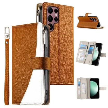 Stitching Multi-card Zipper Wallet Leather Phone Case with Short Strap, For Samsung Galaxy S20 FE, For Samsung Galaxy S22 Ultra 5G, For Samsung Galaxy S22+ 5G, For Samsung Galaxy S22 5G, For Samsung Galaxy S21 FE 5G, For Samsung Galaxy S21 5G          ...